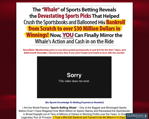 The Whale Won + Million Betting On Sports! 0 Monthly Recurring!